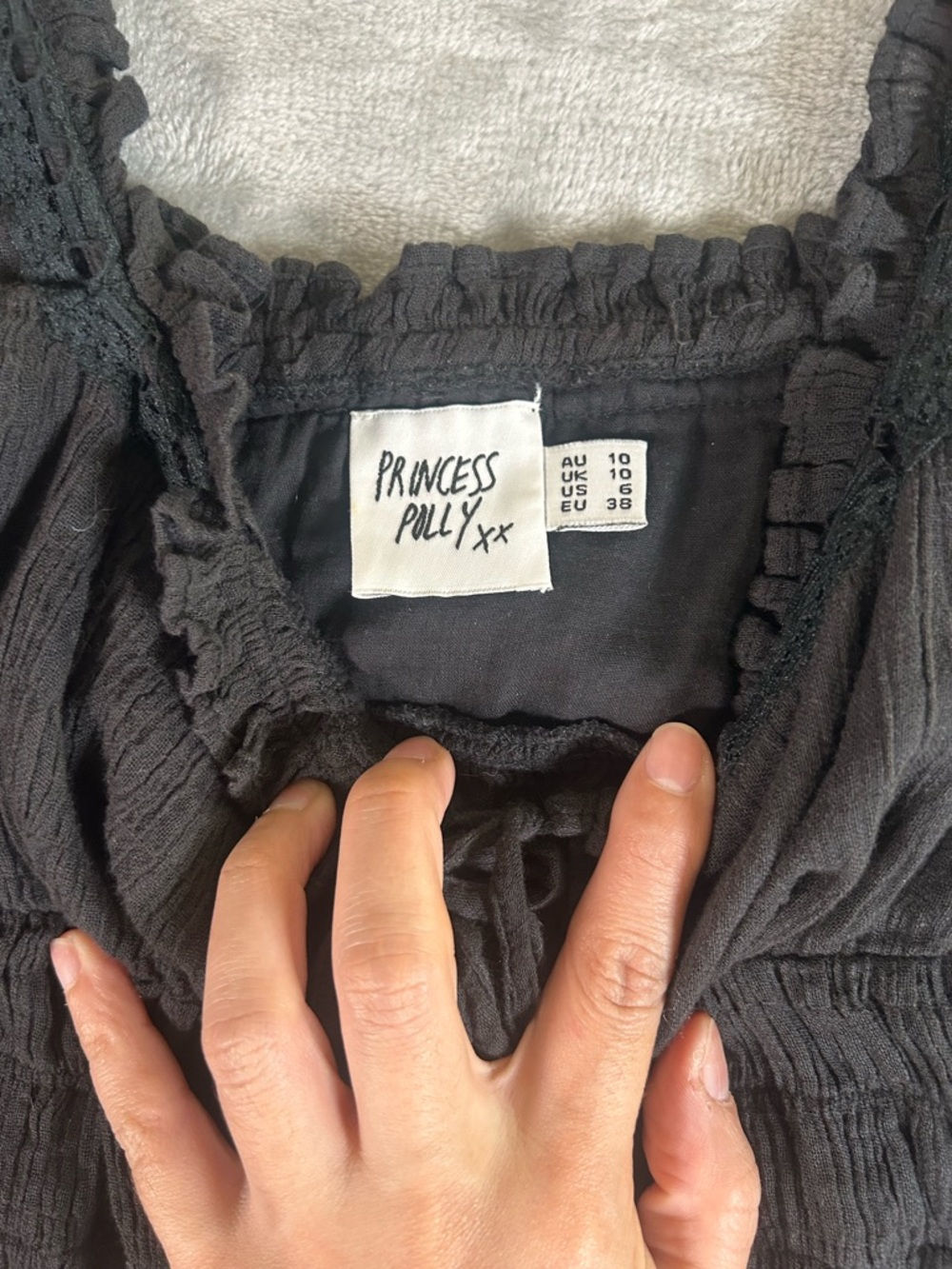 Princess Polly Black Smocked Square-Neck Crop Tank Top - Picture 2 of 7